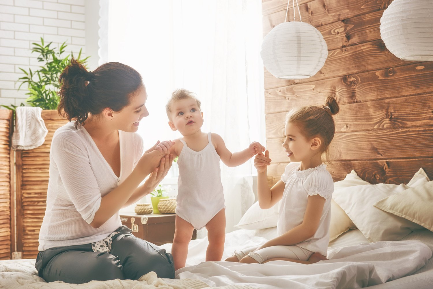 A mother enjoying a moment with her children